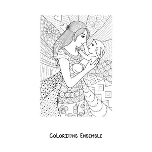 Image à colorier d’une maman avec son bébé