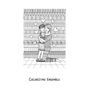 Image à colorier d’un enfant câlinant sa mère