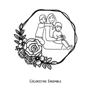 Image à colorier d’une maman avec ses deux enfants