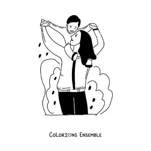 Image à colorier d’une maman jouant avec son enfant