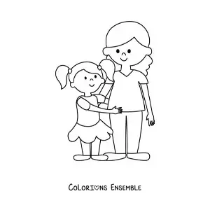 Image à colorier d’une maman avec une petite fille