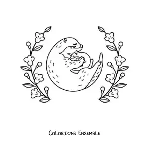Image à colorier d’une maman loutre avec son petit