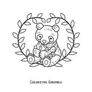 Image à colorier d’une maman panda avec son petit