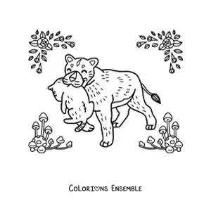 Image à colorier d’une maman lionne avec son petit
