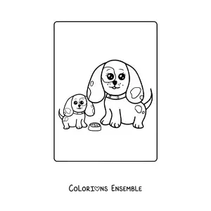 Image à colorier d’une maman chienne avec son chiot