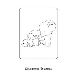 Image à colorier d’une maman éléphant avec son petit