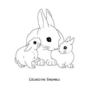 Image à colorier d’une maman lapine avec ses petits