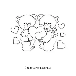 Image à colorier d’un couple d’ours amoureux à la Saint-Valentin