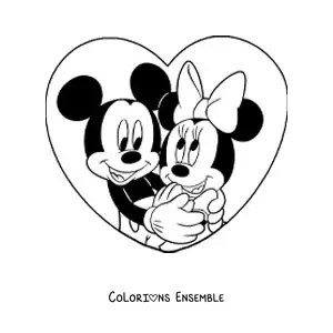 Image à colorier de Mickey et Minnie amoureux