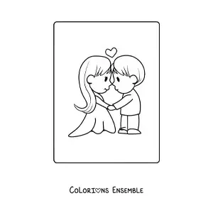Image à colorier d'un couple d'amoureux