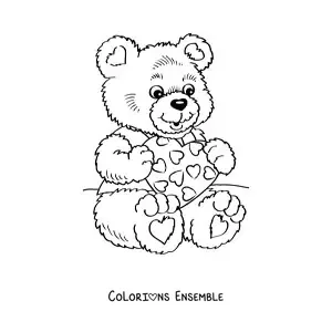 Image à colorier d'un ours avec une lettre de la Saint-Valentin