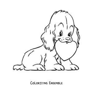 Image à colorier d'un chiot avec un cœur de la Saint-Valentin