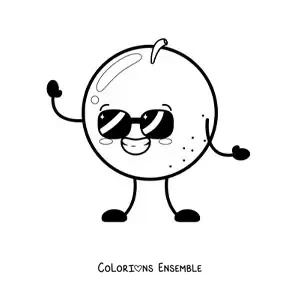 Image à colorier d'une orange rigolote avec des lunettes de soleil