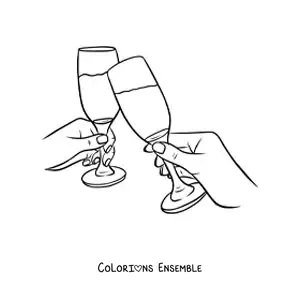 Image à colorier de deux mains qui trinquent avec des verres