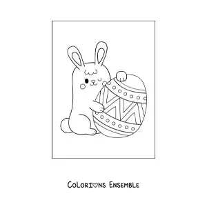 Image à colorier d'un lapin kawaii avec un œuf de Pâques géant