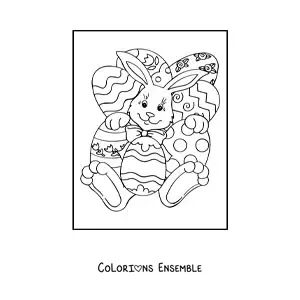 Image à colorier d'un lapin animé avec plusieurs œufs de Pâques