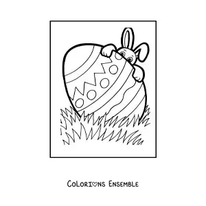 Image à colorier d'un œuf de Pâques géant et d'un lapin animé caché