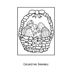 Image à colorier d'un panier rempli d'œufs de Pâques