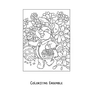 Image à colorier d'un lapin qui distribue des œufs de Pâques