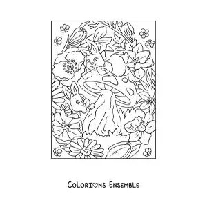 Image à colorier de deux lapins animés avec de petits œufs de Pâques