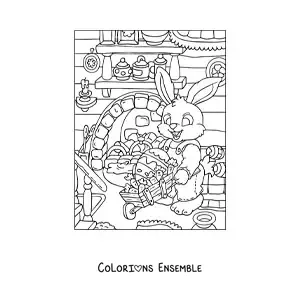 Image à colorier du lapin de Pâques avec une brouette