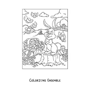 Image à colorier d'un lapin avec des œufs de Pâques animés