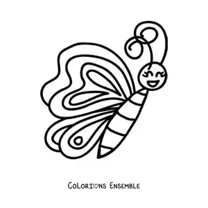 Image à colorier d'un papillon kawaii souriant