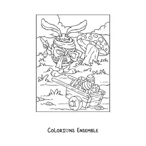 Image à colorier d'un lapin déguisé en œuf de Pâques