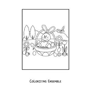Image à colorier d'un lapin animé à l'intérieur d'un œuf de Pâques