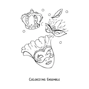 Image à colorier de plusieurs masques de carnaval