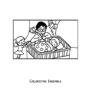Image à colorier d'un papa qui endort son enfant