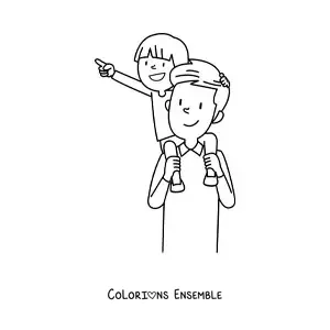 Image à colorier d'un papa qui porte son enfant dans ses bras
