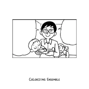 Image à colorier d'un papa qui porte son bébé dans ses bras