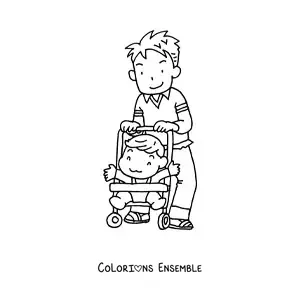 Image à colorier d'un papa qui s'occupe de son enfant