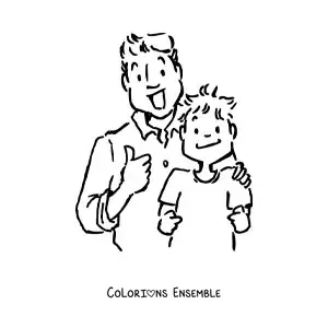Image à colorier d'un papa et de son fils