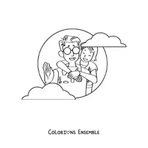 Image à colorier d'une fille qui fait un câlin à son papa