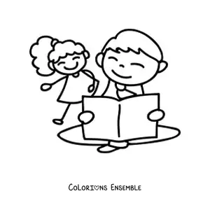Image à colorier d'un papa qui lit une histoire à sa fille