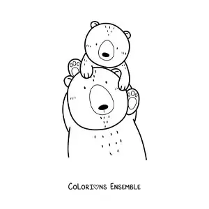Image à colorier d'un papa ours avec son ourson