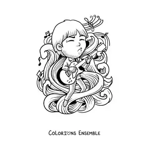 Image à colorier d'un rockeur de dessin animé qui joue de la guitare électrique