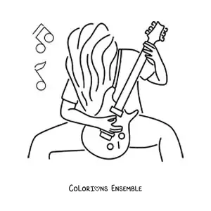 Image à colorier d'un rockeur qui joue de la guitare électrique