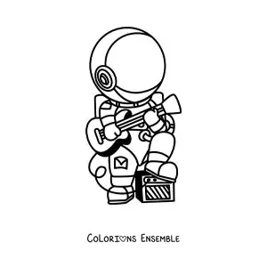 Image à colorier d'un astronaute qui joue de la guitare