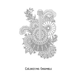 Image à colorier d'un mandala en forme de guitare classique