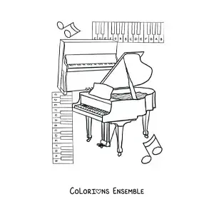 Image à colorier de plusieurs types de pianos