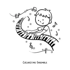 Image à colorier d'un garçon qui joue du piano