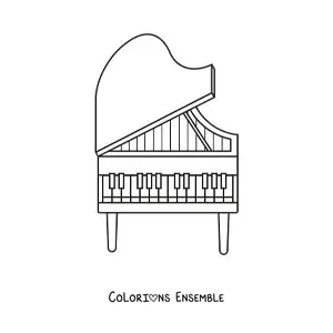 Image à colorier d'un piano à queue ouvert