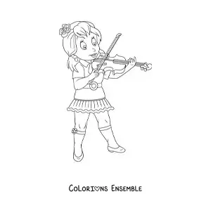 Image à colorier d'une fille qui joue du violon