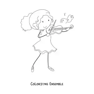Image à colorier d'une fille violoniste