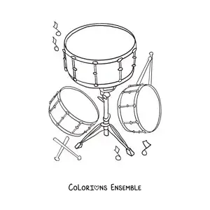 Image à colorier d'une batterie de tambours réalistes
