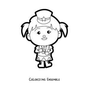 Image à colorier d'une fille en uniforme de fanfare qui joue du tambour
