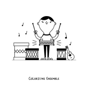 Image à colorier d'un garçon qui joue des tambours